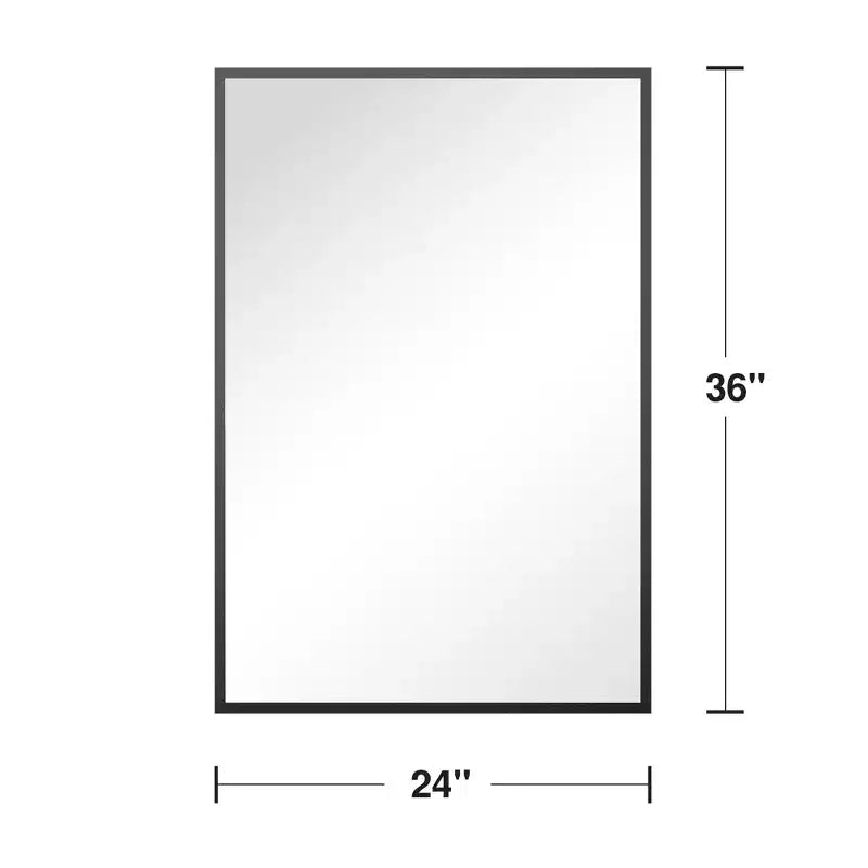 Espejo colgante rectangular de ángulo recto con borde delgado de aluminio de doble cara, 35,83x24,02x0,59 pulgadas, negro