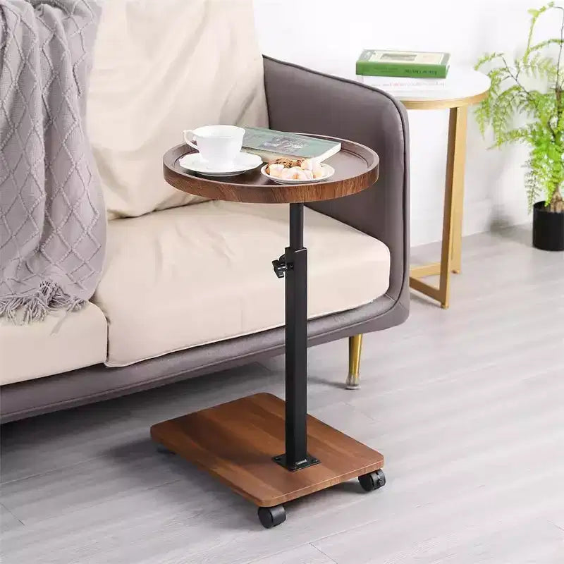 Mesa Auxiliar Ajustable, Altura Ajustable (45-80cm) de Madera con Ruedas/Frenos, Giratoria 360° para Sala de Estar/Sofá/Cama