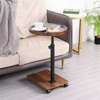 Mesa Auxiliar Ajustable, Altura Ajustable (45-80cm) de Madera con Ruedas/Frenos, Giratoria 360° para Sala de Estar/Sofá/Cama