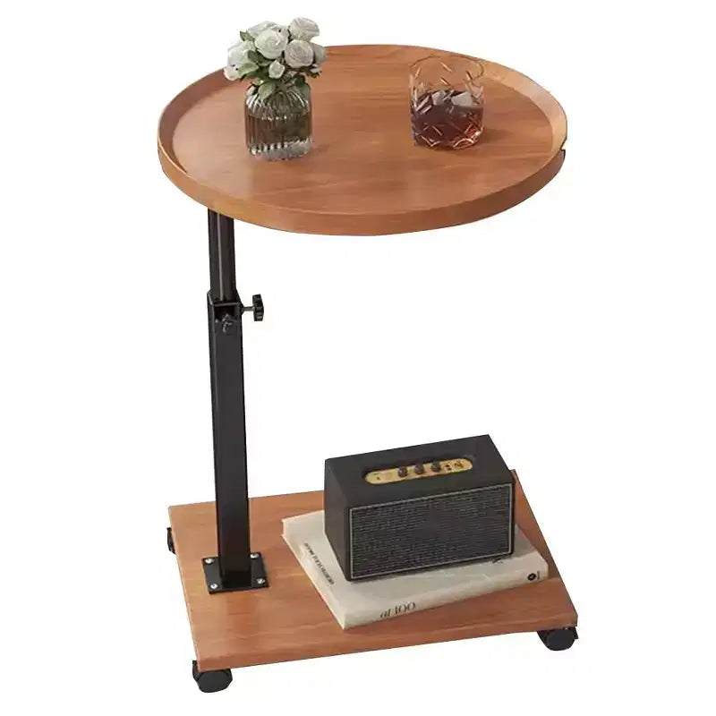 Mesa Auxiliar Ajustable, Altura Ajustable (45-80cm) de Madera con Ruedas/Frenos, Giratoria 360° para Sala de Estar/Sofá/Cama
