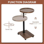 Mesa Auxiliar Ajustable, Altura Ajustable (45-80cm) de Madera con Ruedas/Frenos, Giratoria 360° para Sala de Estar/Sofá/Cama