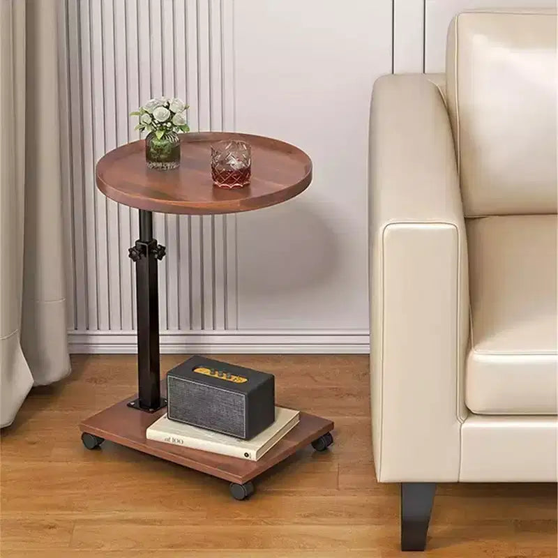 Mesa Auxiliar Ajustable, Altura Ajustable (45-80cm) de Madera con Ruedas/Frenos, Giratoria 360° para Sala de Estar/Sofá/Cama