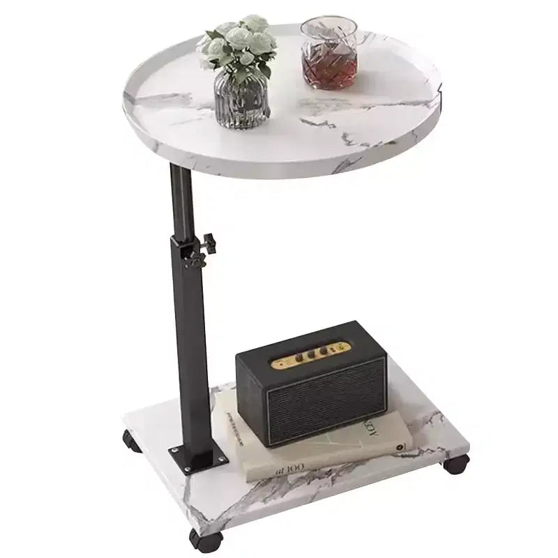 Mesa Auxiliar Ajustable, Altura Ajustable (45-80cm) de Madera con Ruedas/Frenos, Giratoria 360° para Sala de Estar/Sofá/Cama