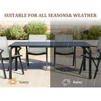 Mesa de comedor grande y larga para exteriores de 70.9 pulgadas para 6-8 personas, mesa de patio de aluminio a prueba de agua con parte superior de listones y orificio para sombrilla para patio trasero/jardín/césped