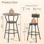 Mesa y sillas de bar redondas, mesa de comedor pequeña para 2 personas, con 2 taburetes tapizados, para cocina, comedor y bistró - Marrón rústico