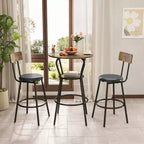 Mesa y sillas de bar redondas, mesa de comedor pequeña para 2 personas, con 2 taburetes tapizados, para cocina, comedor y bistró - Marrón rústico