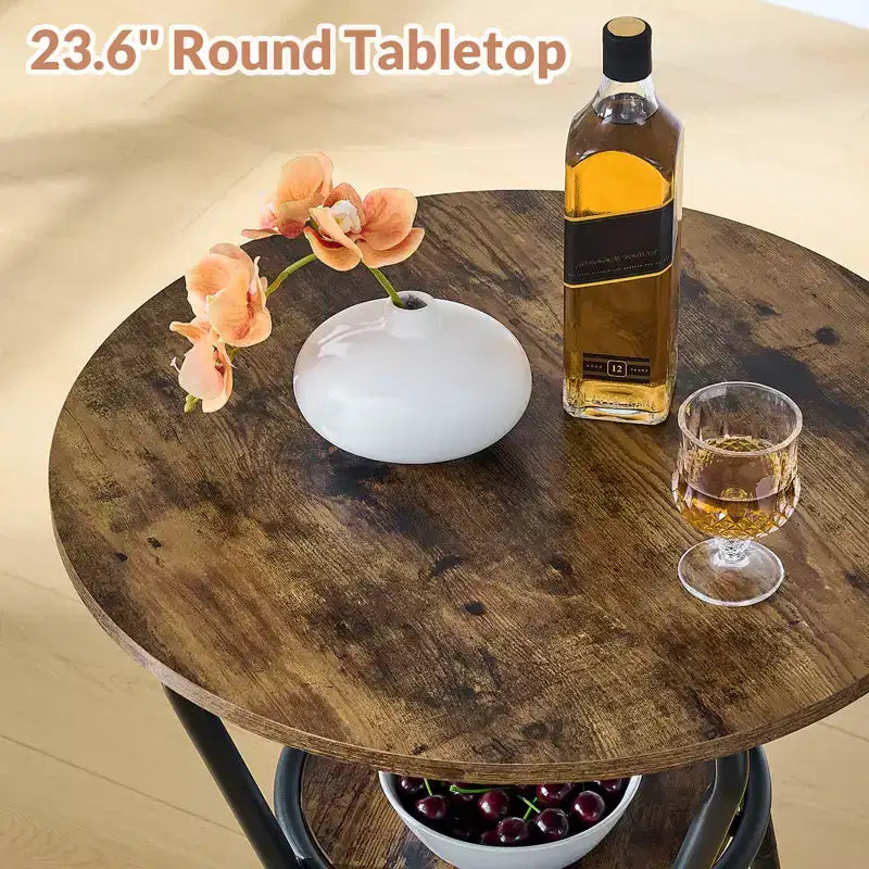 Mesa y sillas de bar redondas, mesa de comedor pequeña para 2 personas, con 2 taburetes tapizados, para cocina, comedor y bistró - Marrón rústico