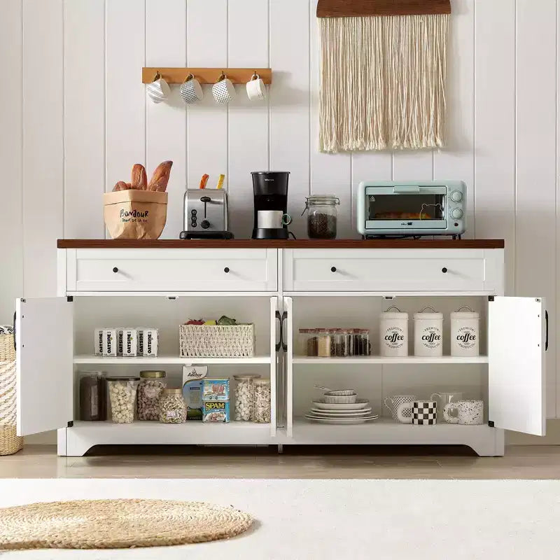 Aparador, Mueble Auxiliar con 2 Puertas Decoradas y 2 Cajones, Armario de Almacenamiento para Sala de Estar, Comedor, Cocina
