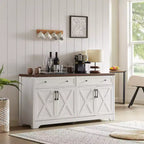 Aparador, Mueble Auxiliar con 2 Puertas Decoradas y 2 Cajones, Armario de Almacenamiento para Sala de Estar, Comedor, Cocina