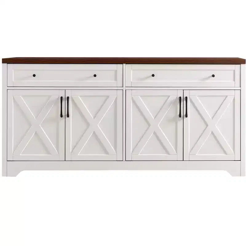 Aparador, Mueble Auxiliar con 2 Puertas Decoradas y 2 Cajones, Armario de Almacenamiento para Sala de Estar, Comedor, Cocina