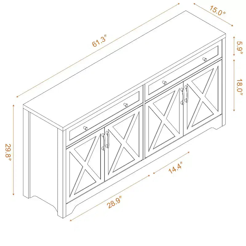 Aparador, Mueble Auxiliar con 2 Puertas Decoradas y 2 Cajones, Armario de Almacenamiento para Sala de Estar, Comedor, Cocina