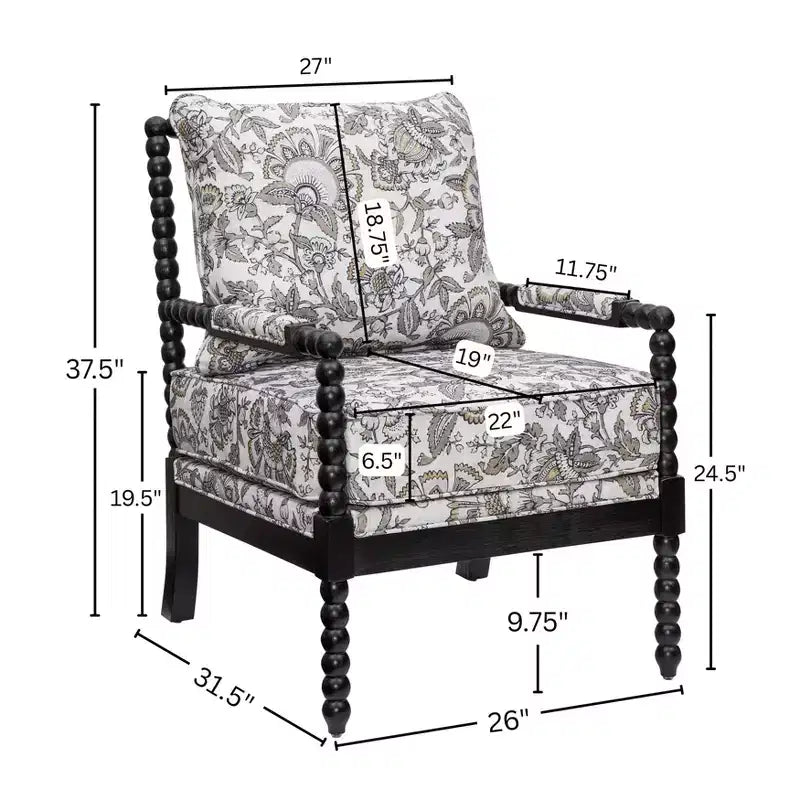 Sillón auxiliar tapizado Spool con estructura de madera torneada