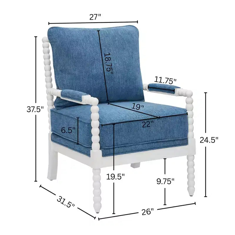 Sillón auxiliar tapizado Spool con estructura de madera torneada