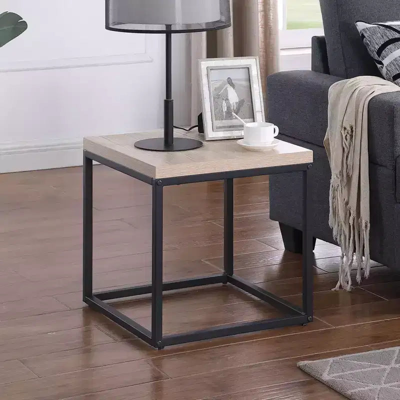 GDFStudio Clary Modern 17.7 Metal and Wood Square End Table