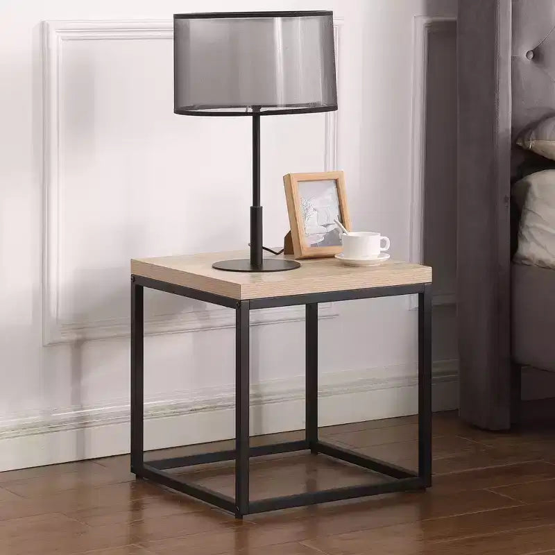 Mesa auxiliar cuadrada moderna de 17.7" de metal y madera