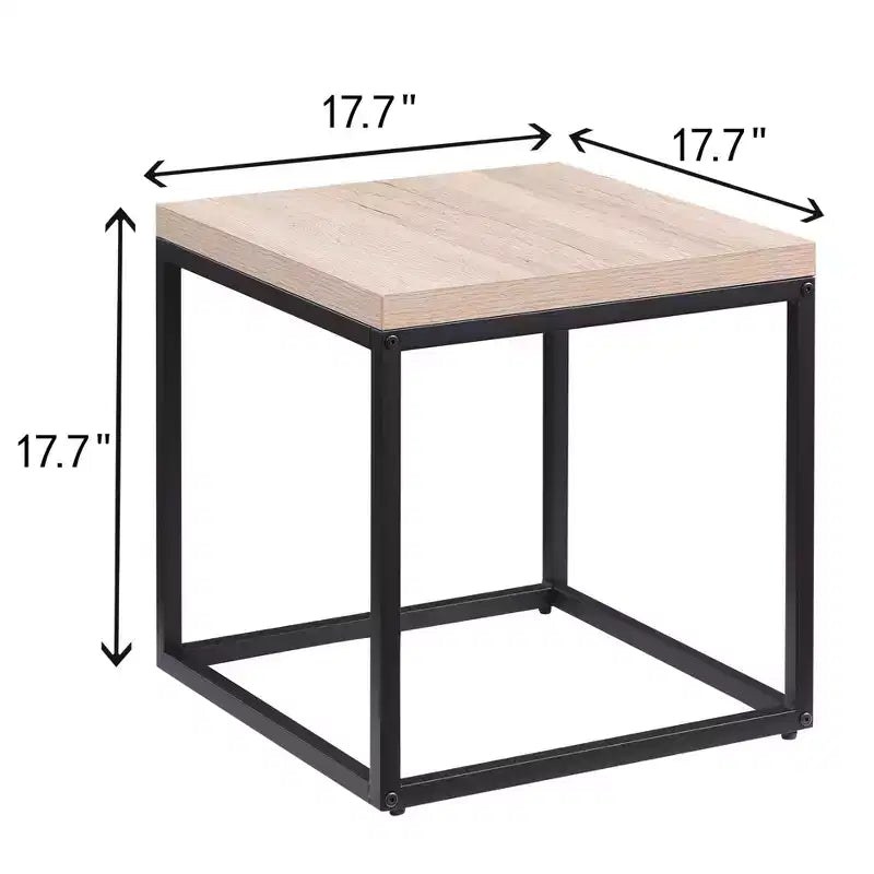 Mesa auxiliar cuadrada moderna de 17.7" de metal y madera