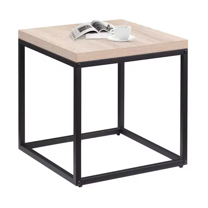 Mesa auxiliar cuadrada moderna de 17.7" de metal y madera