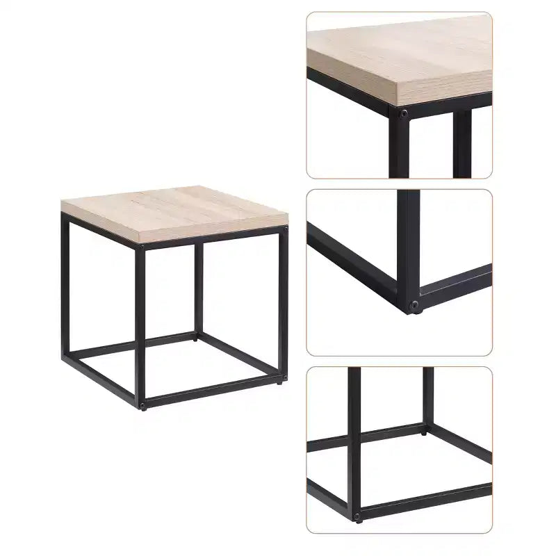Mesa auxiliar cuadrada moderna de 17.7" de metal y madera