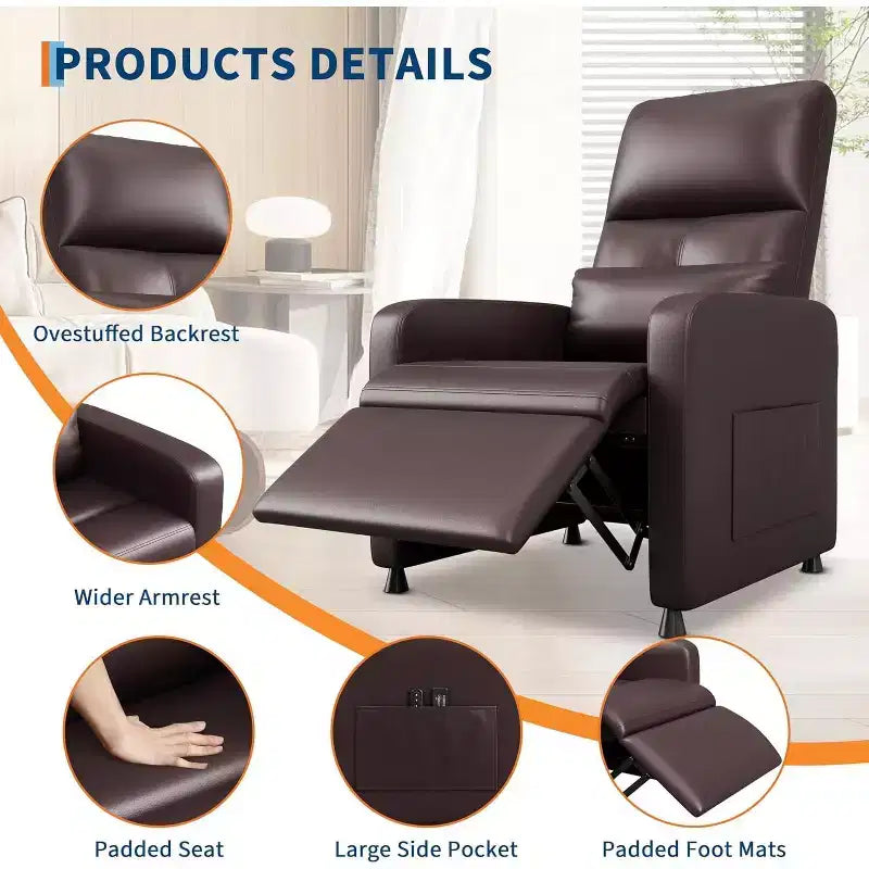 Sillón reclinable eléctrico ergonómico - Funciones de masaje y calor, reclinable eléctrico ajustable, sofá individual de cuero PU acolchado (uso en sala de estar)