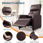 Sillón reclinable eléctrico ergonómico - Funciones de masaje y calor, reclinable eléctrico ajustable, sofá individual de cuero PU acolchado (uso en sala de estar)