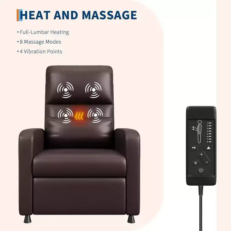 Sillón reclinable eléctrico ergonómico - Funciones de masaje y calor, reclinable eléctrico ajustable, sofá individual de cuero PU acolchado (uso en sala de estar)