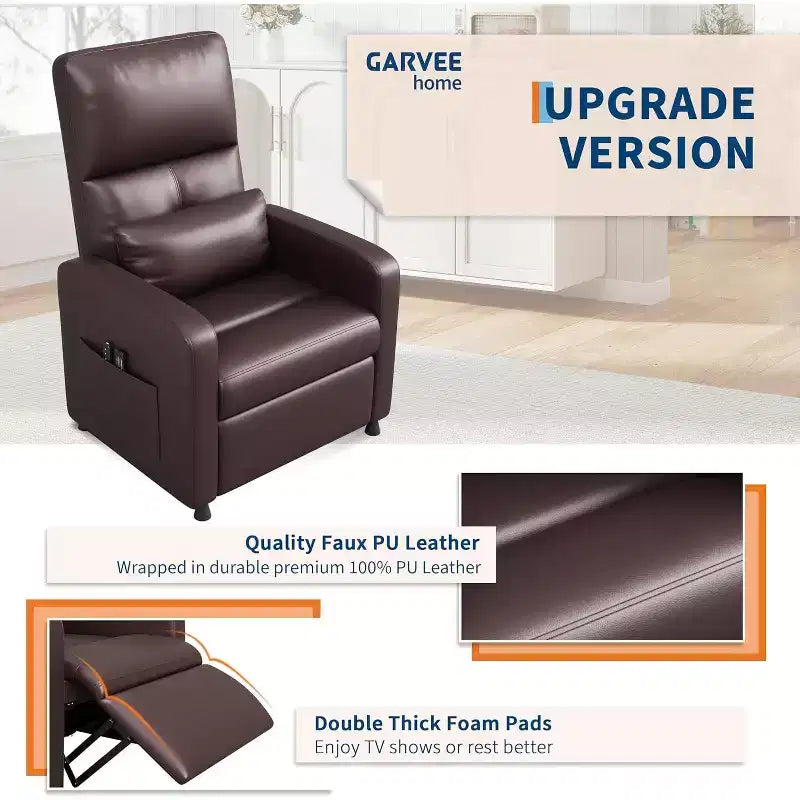 Sillón reclinable eléctrico ergonómico - Funciones de masaje y calor, reclinable eléctrico ajustable, sofá individual de cuero PU acolchado (uso en sala de estar)