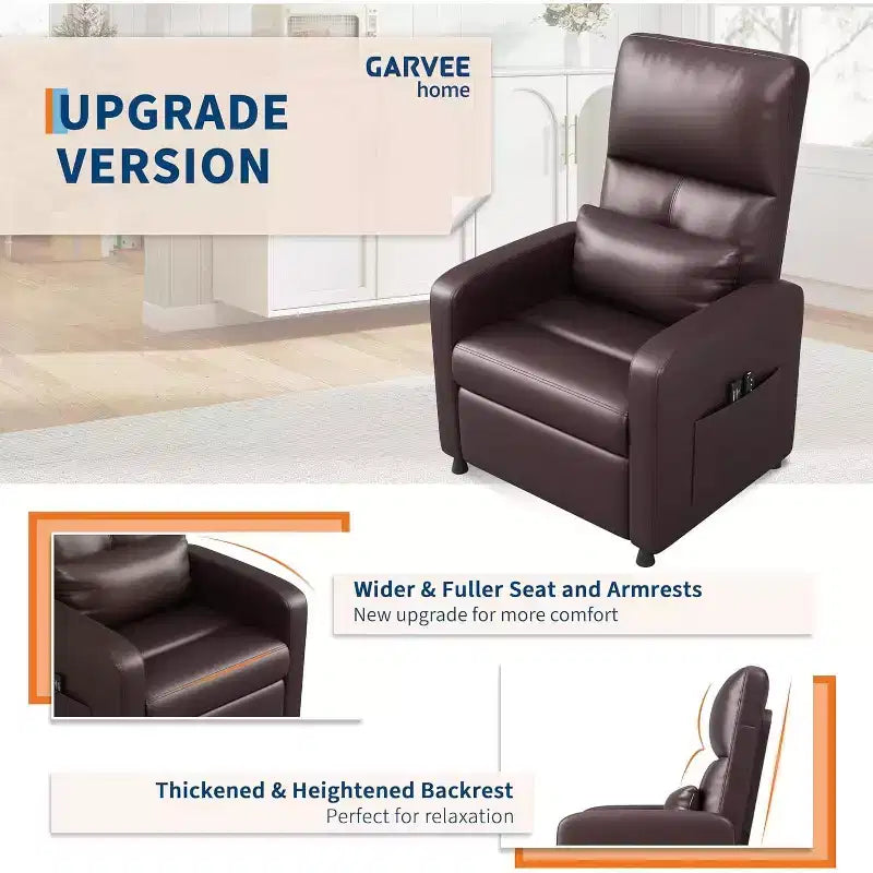 Sillón reclinable eléctrico ergonómico - Funciones de masaje y calor, reclinable eléctrico ajustable, sofá individual de cuero PU acolchado (uso en sala de estar)