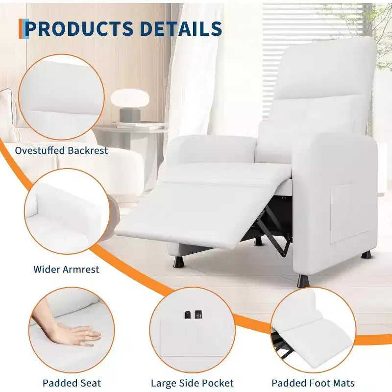 Sillón reclinable eléctrico ergonómico - Funciones de masaje y calor, reclinable eléctrico ajustable, sofá individual de cuero PU acolchado (uso en sala de estar)