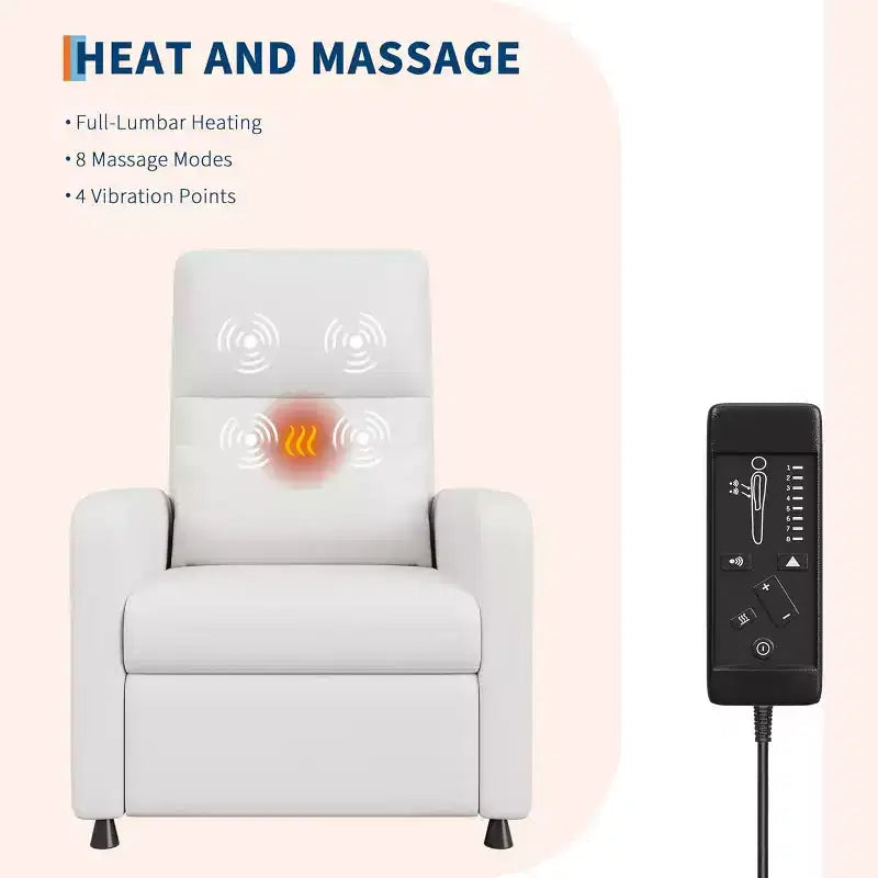 Sillón reclinable eléctrico ergonómico - Funciones de masaje y calor, reclinable eléctrico ajustable, sofá individual de cuero PU acolchado (uso en sala de estar)