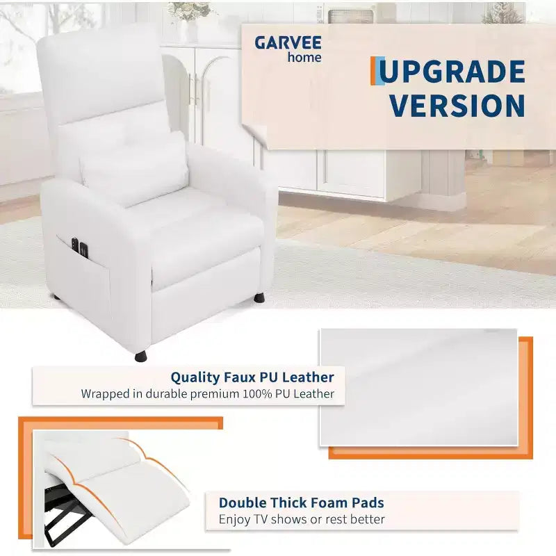 Sillón reclinable eléctrico ergonómico - Funciones de masaje y calor, reclinable eléctrico ajustable, sofá individual de cuero PU acolchado (uso en sala de estar)