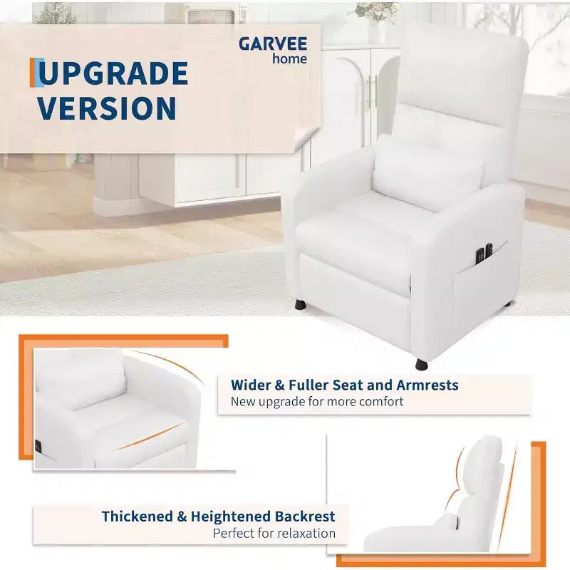 Sillón reclinable eléctrico ergonómico - Funciones de masaje y calor, reclinable eléctrico ajustable, sofá individual de cuero PU acolchado (uso en sala de estar)