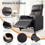 Sillón reclinable eléctrico ergonómico - Funciones de masaje y calor, reclinable eléctrico ajustable, sofá individual de cuero PU acolchado (uso en sala de estar)