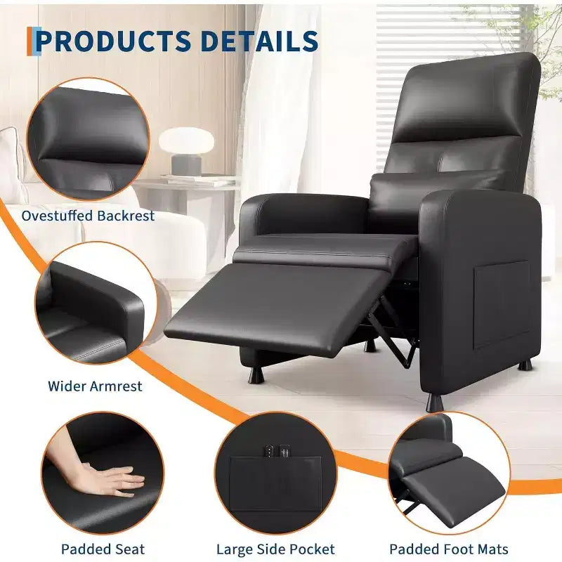 Sillón reclinable eléctrico ergonómico - Funciones de masaje y calor, reclinable eléctrico ajustable, sofá individual de cuero PU acolchado (uso en sala de estar)