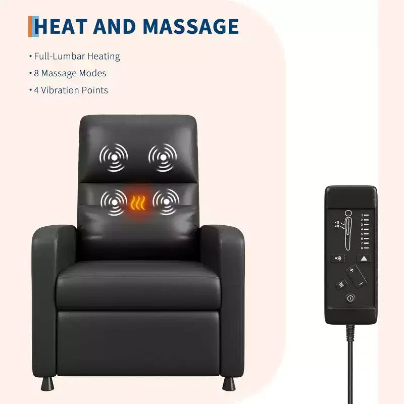 Sillón reclinable eléctrico ergonómico - Funciones de masaje y calor, reclinable eléctrico ajustable, sofá individual de cuero PU acolchado (uso en sala de estar)