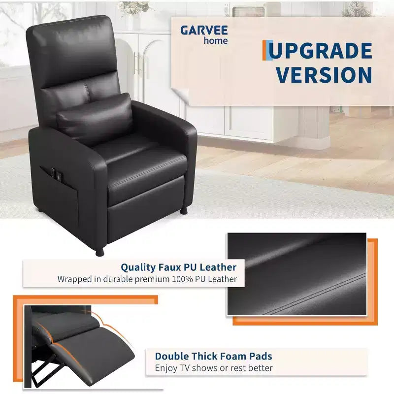 Sillón reclinable eléctrico ergonómico - Funciones de masaje y calor, reclinable eléctrico ajustable, sofá individual de cuero PU acolchado (uso en sala de estar)