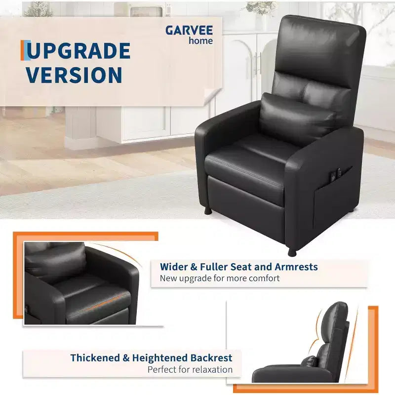 Sillón reclinable eléctrico ergonómico - Funciones de masaje y calor, reclinable eléctrico ajustable, sofá individual de cuero PU acolchado (uso en sala de estar)