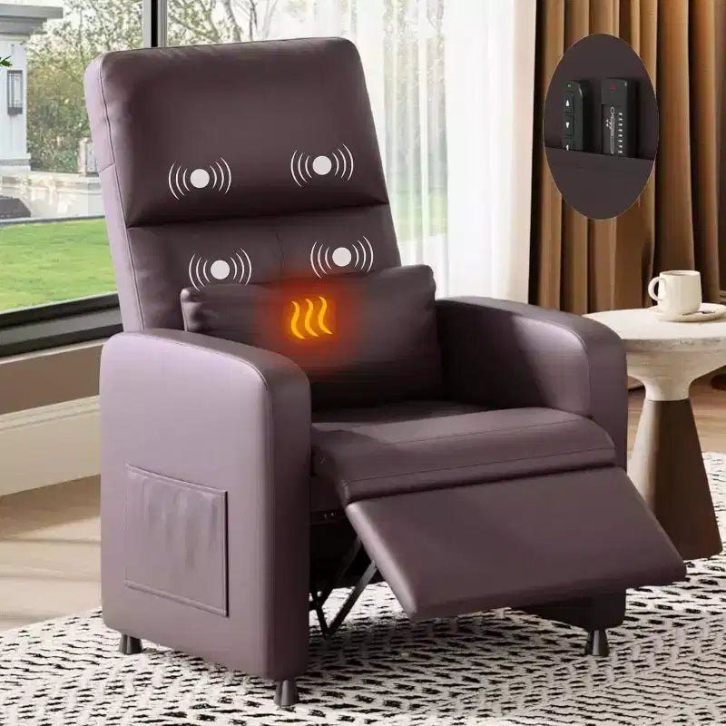 Sillón reclinable eléctrico ergonómico - Funciones de masaje y calor, reclinable eléctrico ajustable, sofá individual de cuero PU acolchado (uso en sala de estar)