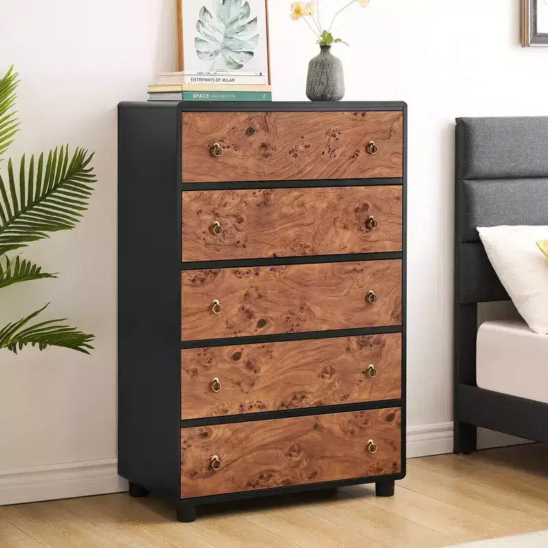 5 Drawers Dresser for Bedroom, 46 Tall Wood Chest of Drawers with Metal Handles, Heavy-Duty TV Stand for Living Room, Closet Storage Organizer