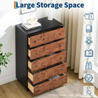 Cómoda de 5 cajones para dormitorio, cómoda de madera de 46 pulgadas de alto con tiradores de metal, mueble de TV resistente para sala de estar, organizador de almacenamiento para armario