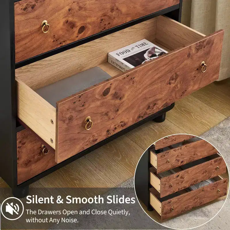 Cómoda de 5 cajones para dormitorio, cómoda de madera de 46 pulgadas de alto con tiradores de metal, mueble de TV resistente para sala de estar, organizador de almacenamiento para armario