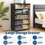 Cómoda de 5 cajones para dormitorio, cómoda de madera de 46 pulgadas de alto con tiradores de metal, mueble de TV resistente para sala de estar, organizador de almacenamiento para armario