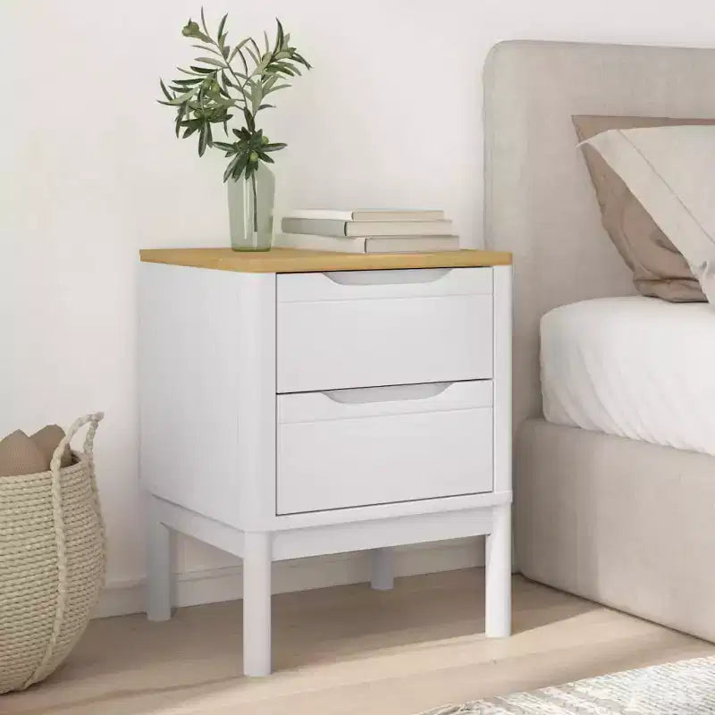 Mesita de Noche Blanca de Madera Maciza de Pino Pequeña Mesita de Noche