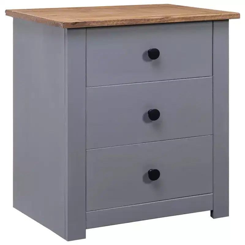 Bedside Cabinet Grey and Natural Solid Pine Wood 18.1x15.7x22.4 in