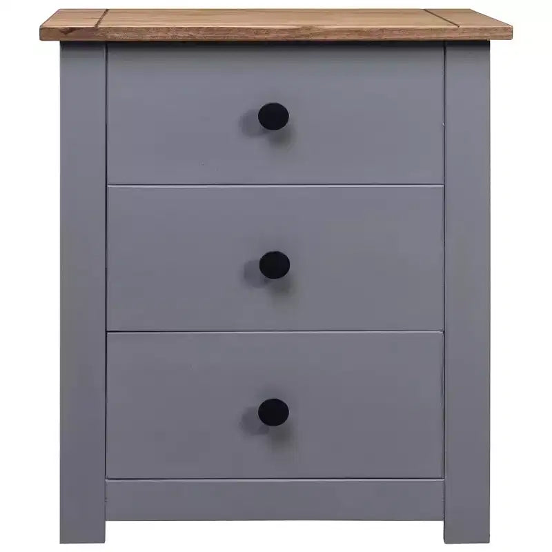 Mesita de noche gris y madera de pino macizo natural 46x40x57 cm