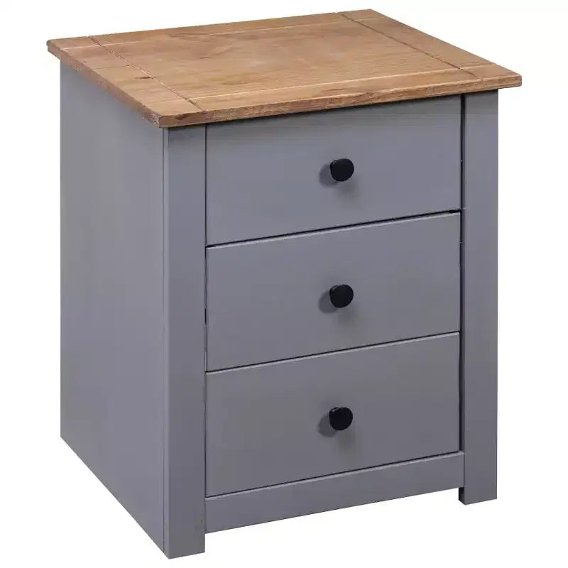 Mesita de noche gris y madera de pino macizo natural 46x40x57 cm