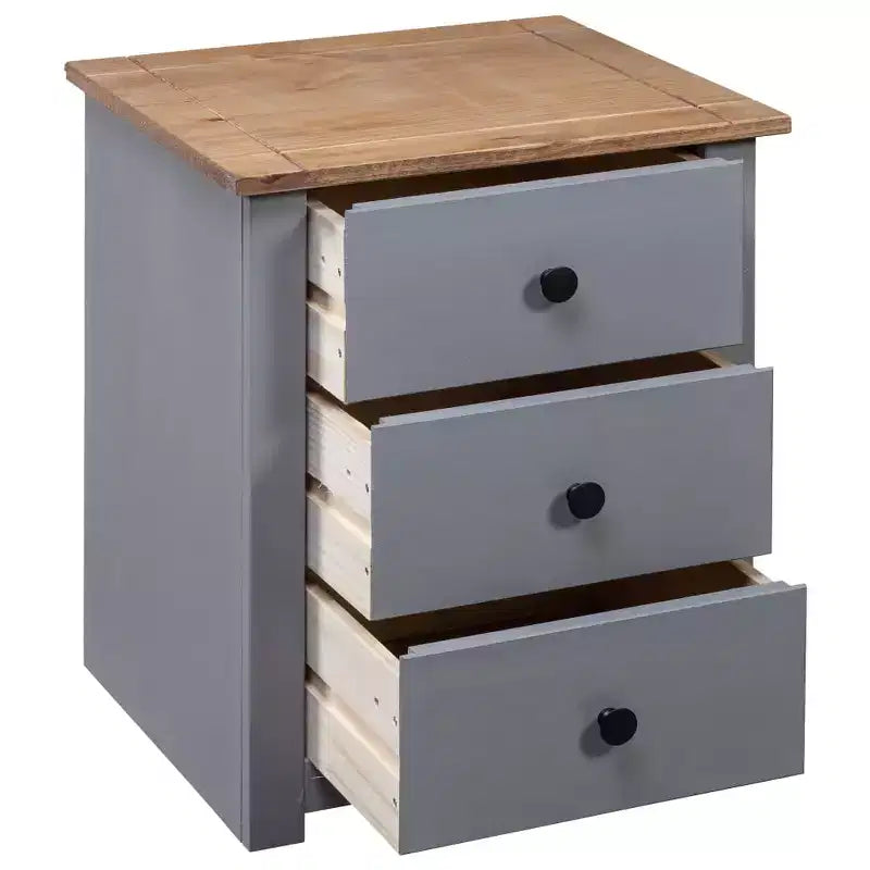 Mesita de noche gris y madera de pino macizo natural 46x40x57 cm