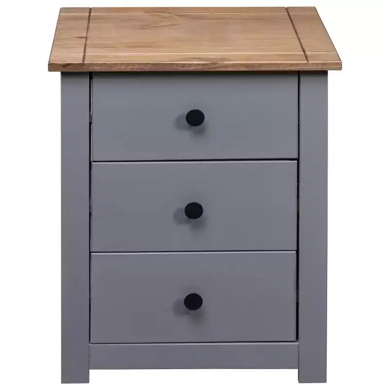 Mesita de noche gris y madera de pino macizo natural 46x40x57 cm