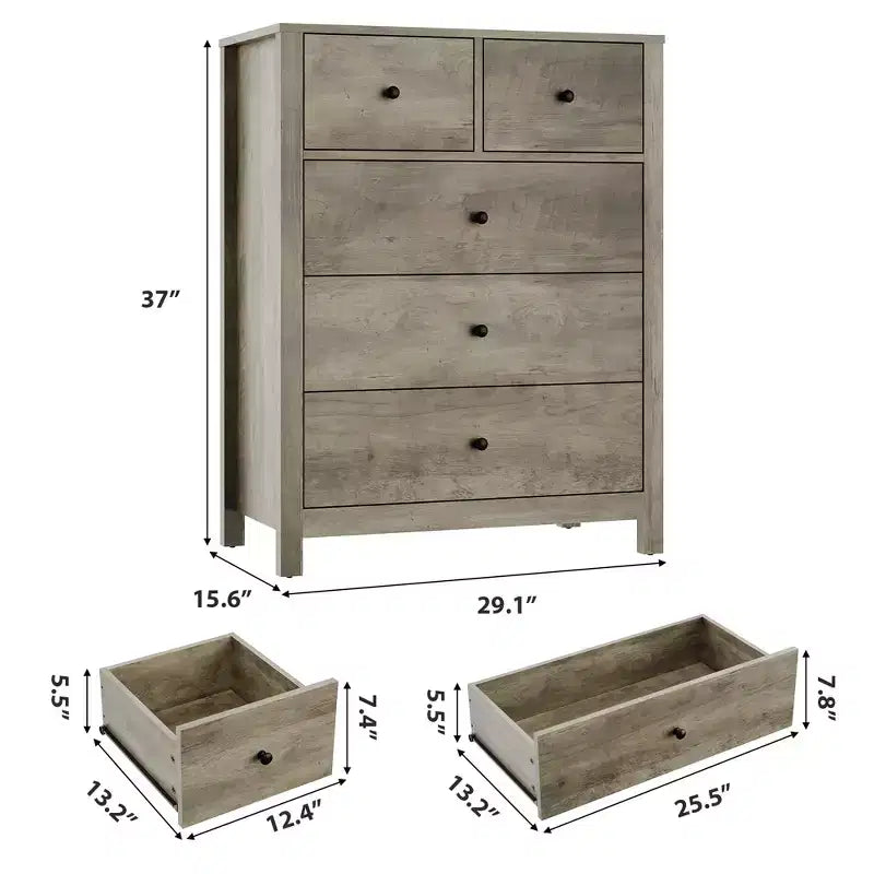 Cómoda de 5 cajones, organizador de cómoda moderno y alto con cajones de almacenamiento para dormitorio, recibidor u oficina en casa