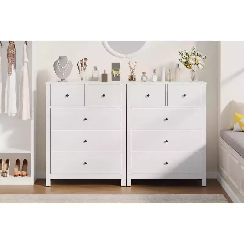 Cómoda de 5 cajones, organizador de cómoda moderno y alto con cajones de almacenamiento para dormitorio, recibidor u oficina en casa