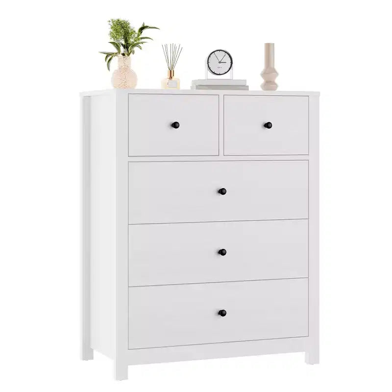 Cómoda de 5 cajones, organizador de cómoda moderno y alto con cajones de almacenamiento para dormitorio, recibidor u oficina en casa